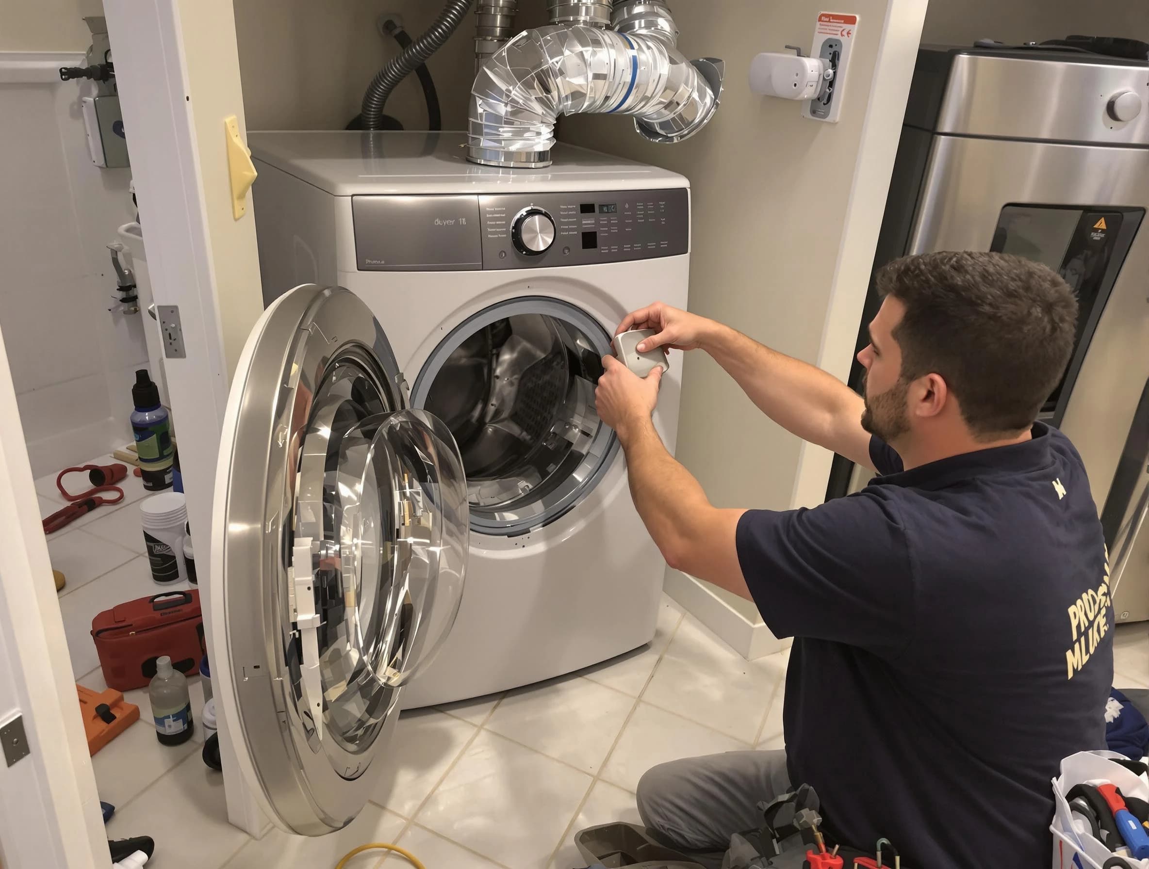 Hendersonville Dryer Vent Cleaning technician performing precise dryer vent hose installation in Hendersonville