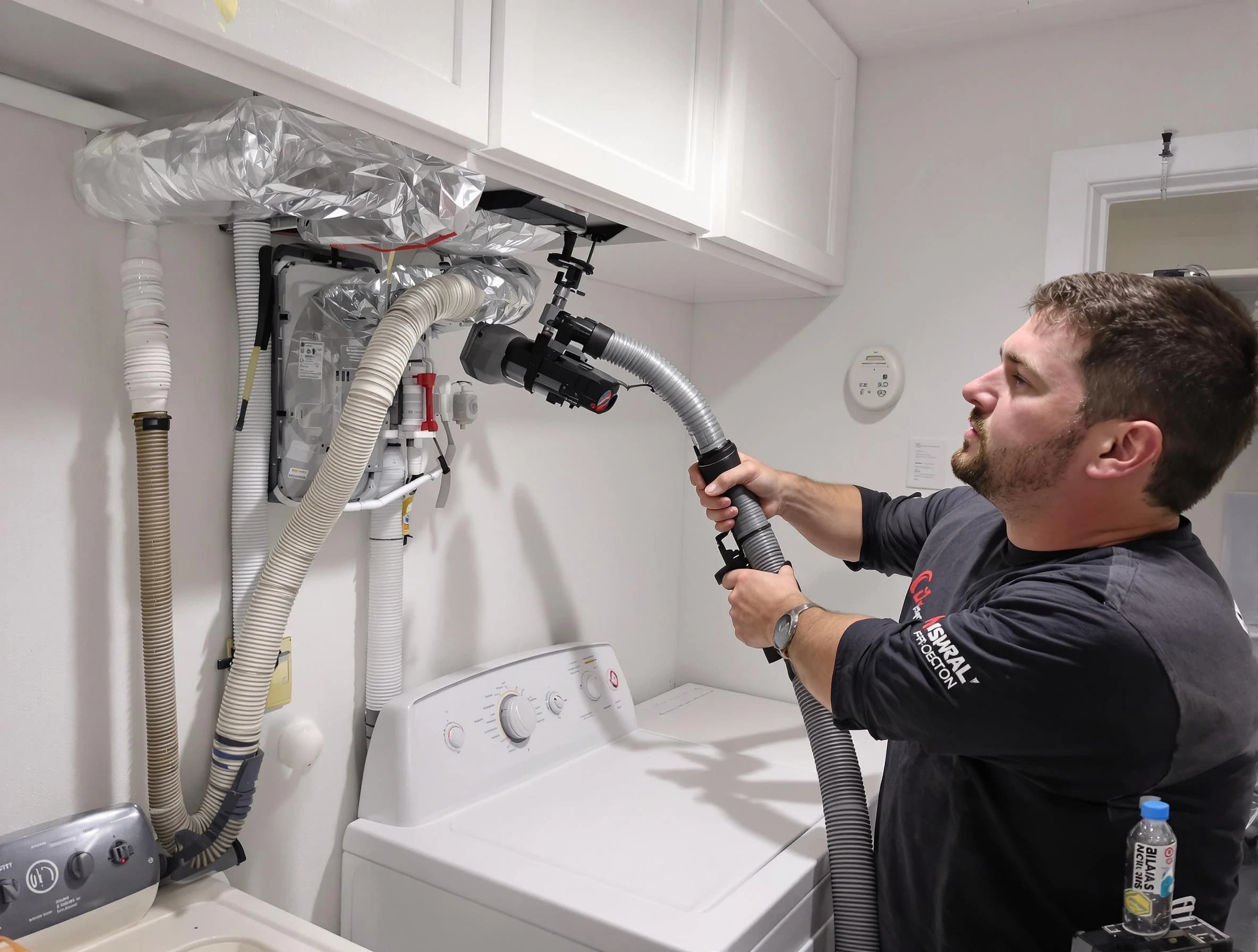 Hendersonville Dryer Vent Cleaning certified technician performing safety-focused gas dryer vent cleaning in Hendersonville